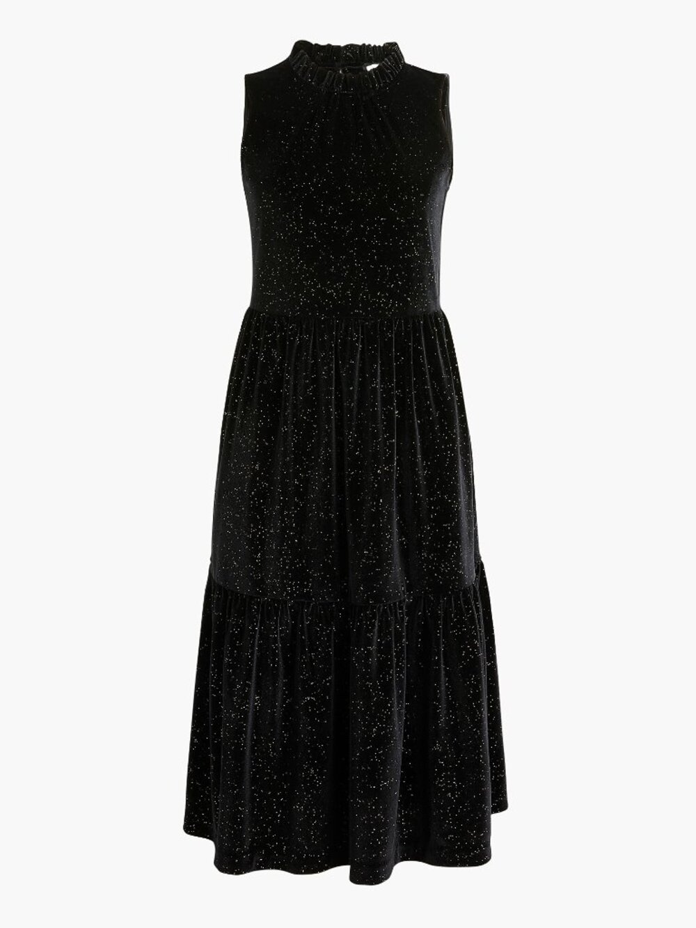 NWT J. Crew Size 8 Black Gold Shimmer Velvet Sleeveless Tiered Midi Dress NEW